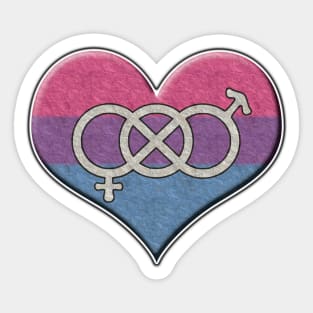 Large Bisexual Pride Flag Colored Heart with Gender Knot Symbol Sticker